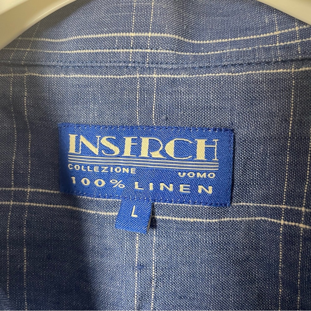 INSIGHT Blue Plaid‎ Lined Linen Shirt, L - Picture 2 of 9